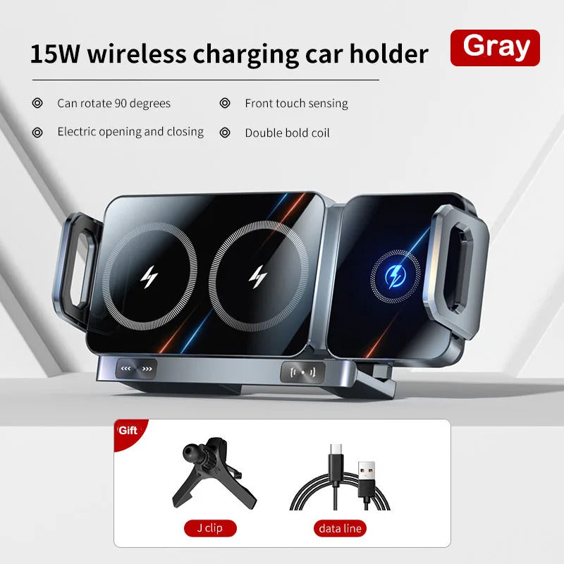New 15W Wireless Fast Car Charger Mount Gravity Car Phone Holder For Samsung Automatic Rotating Universal Phone Charging Stand