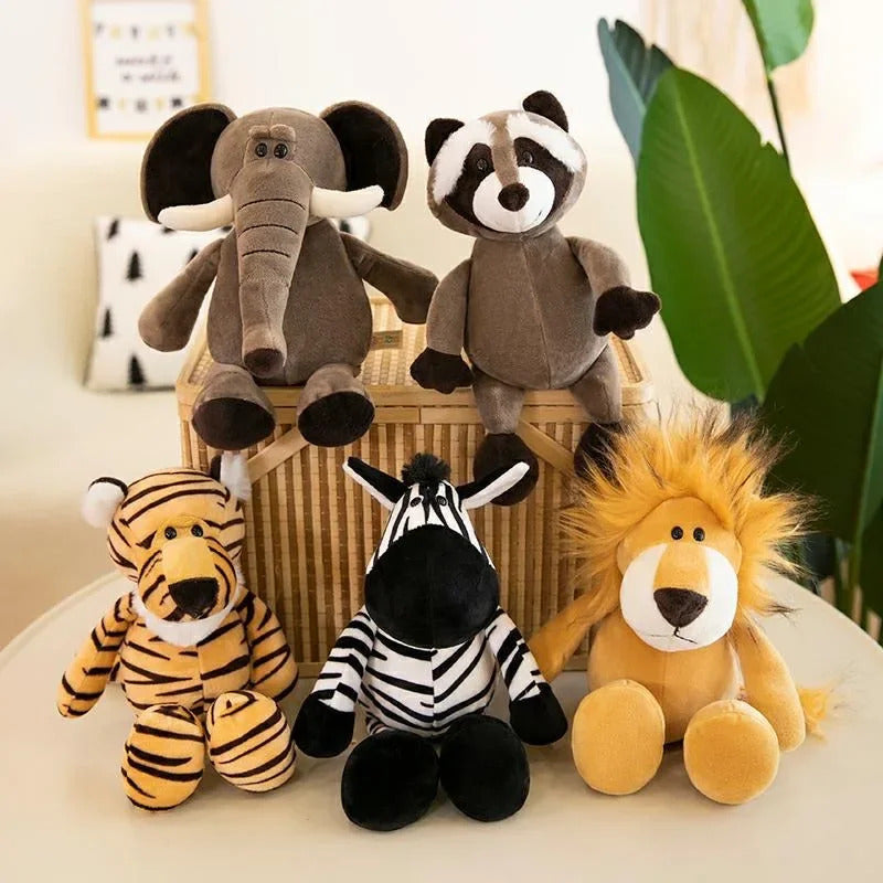 25cm Stuffed Lifelike Lion Tiger Elephant Monkey Leopard Giraffe Raccoon Doll Simulation Forest Animals Plush Toys for Kids Gift