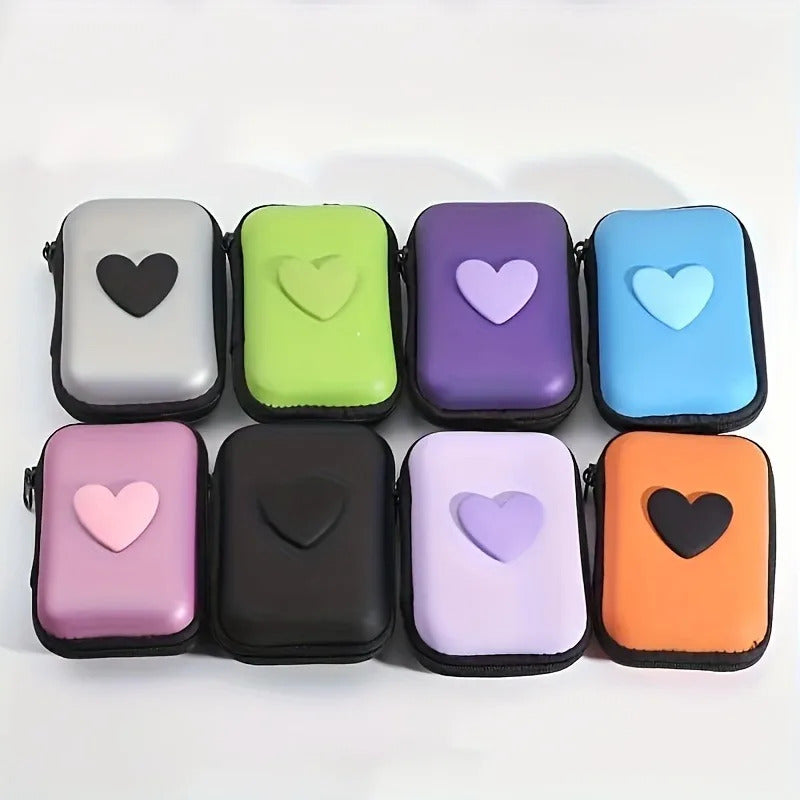 3D Love Heart Headphone Data Cable Storage Bags Charger Power Bank Rectangular Box Zipper Bag Pocket Pouch