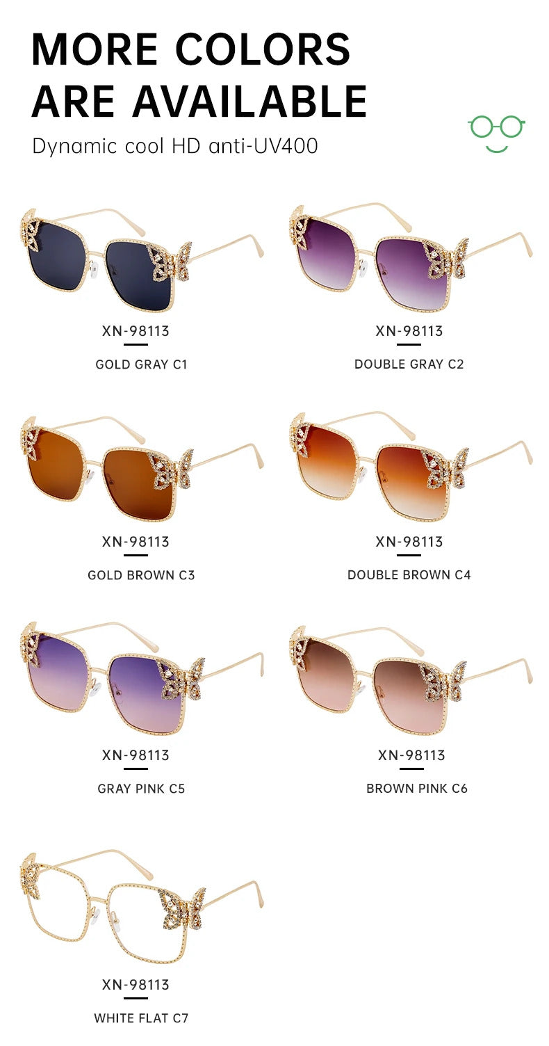 Oversized Square Sunglasses Women Rhinestone Butterfly Frame Sun Glasses 2025 Luxury Brand UV400 Protection Eyewear For Ladies