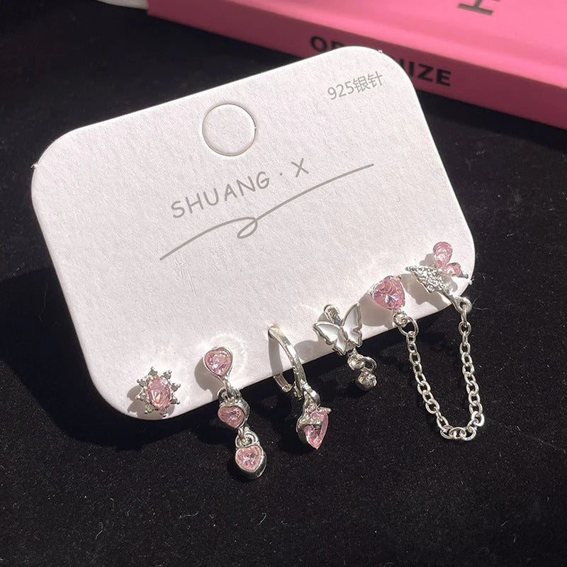 6Pcs Fashion Sweet Heart Stud Earrings For Women Girls Personality Fashion Temperament Earrings Jewelry Accessories Gifts-B2