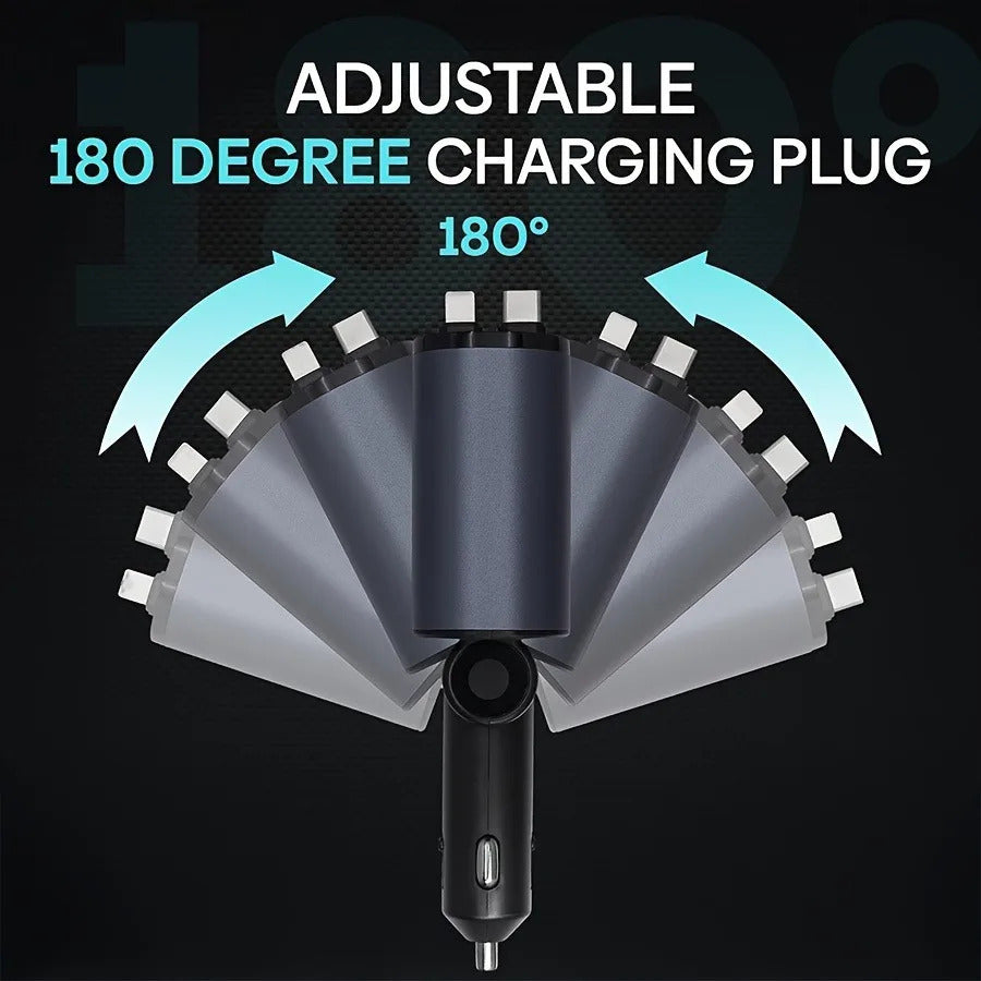 120W Car Charger 4 in 1 Retractable Fast Charging Car Phone Charger Cigarette Lighter Adapter USB C Cable for iPhone Xiaomi Poco