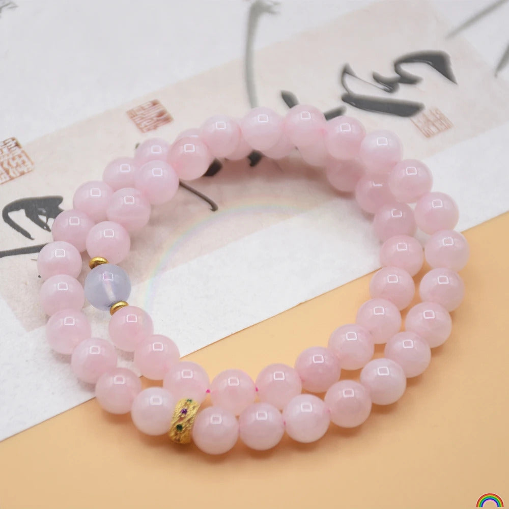Natural Pink Crystal Double Loop Bracelet 8mm Simple Bracelet with Authentic Protection for Natural Rwbuy Brand Jewelry