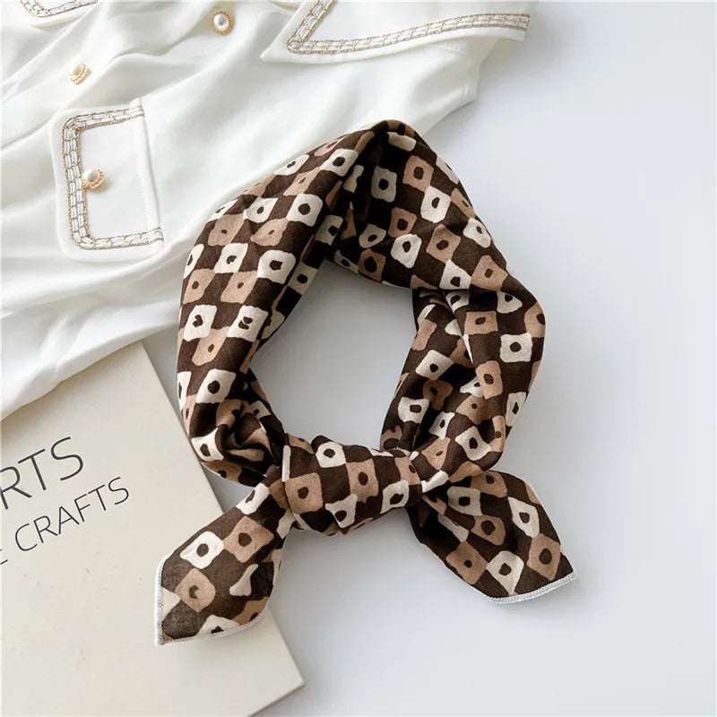 Cotton Linen 55cm Square Scarf Women Kerchief Flower Print Geometric Neckerchief Scarves  Headwrap Bandanas Hairband Headbands