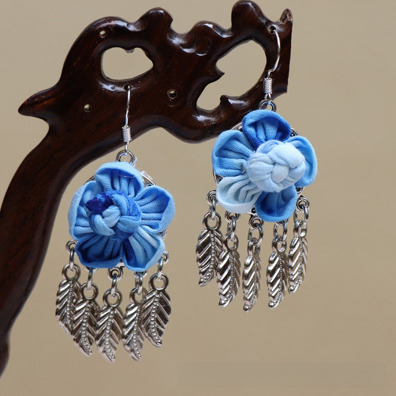 Ethnic style blue tie-dye earrings hand-woven tie-dye earrings travel companion gift