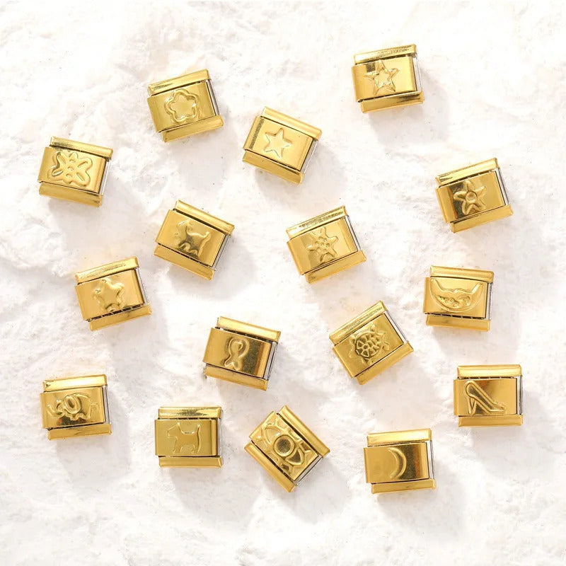 Fashion Pet Heart Flowers Sun Moon Zircon Gold Color Italian Charm Links Stainless Steel Fit 9mm Bracelet Jewelry DIY Making