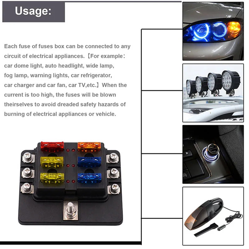 Universal Car 6 Way 8 Way Blade Fuse Terminal Block Auto Track Fuse Holder Box Wiring Power Connector Switch With Light 12V 24V