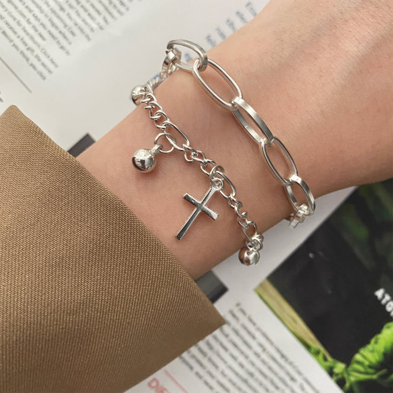 Bear Bracelet Korean Style Design Cold Style Cross Pendant Double Layer Bracelet
