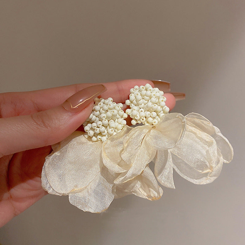 Silver Needle Inlaid with Diamonds and Pearls Flower Tassel Earrings Niche Style Atmosphere Earrings Fashionable Light Luxury High-end Earrings