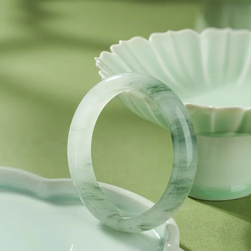 Natural Tianshan Jade Bracelet Gold Silk Jade Ice Transparent Green Jewelry Bracelet