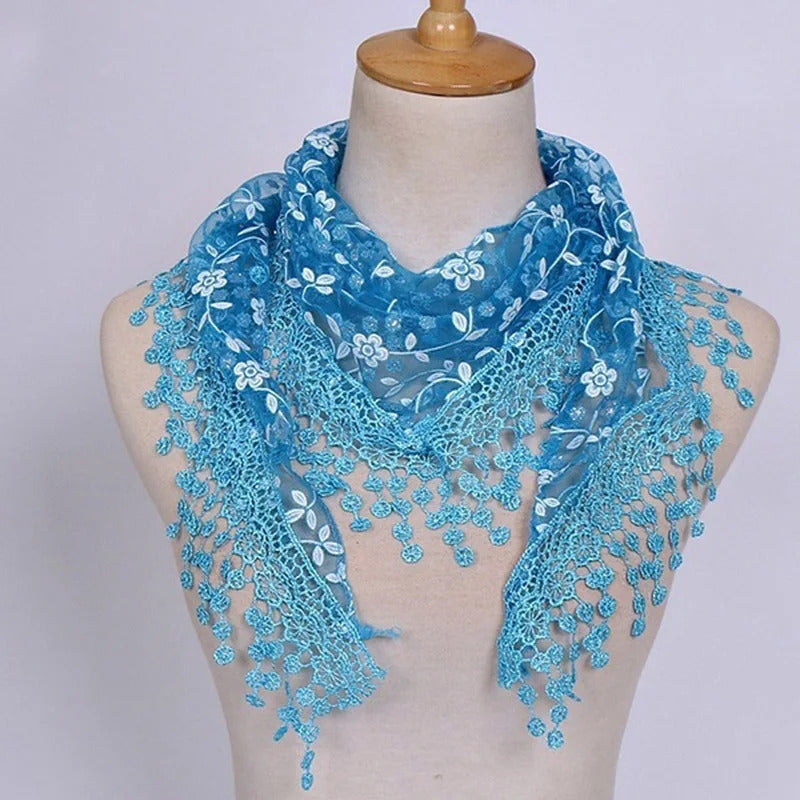 2023 New Floral Lace Triangle Scarf Tassel Shawl Female Classic Casual Transparent Breathable Scarves Sunscreen