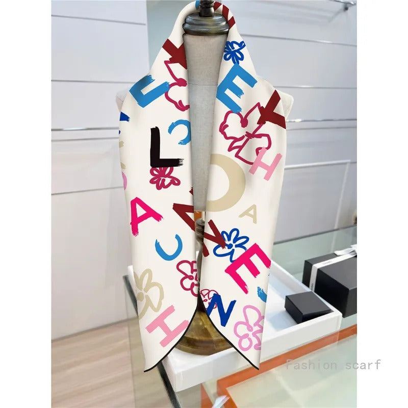 French Style New Black and White Letter Color Matching Women's Shawl Large Square Scarf Twill Silk Headscarf Scarf Wholesale