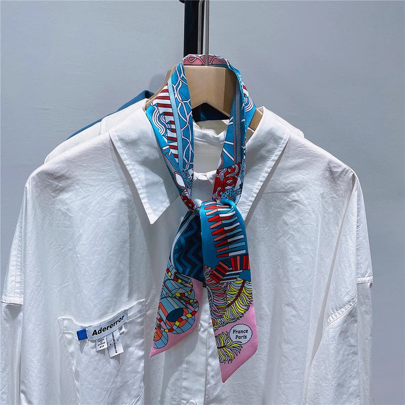 Fashion Women Hair Scarf 2024 New Brand Design Luxury Silk Scarf Fashion Print Headband Skinny Bag Scarves Neckerchief