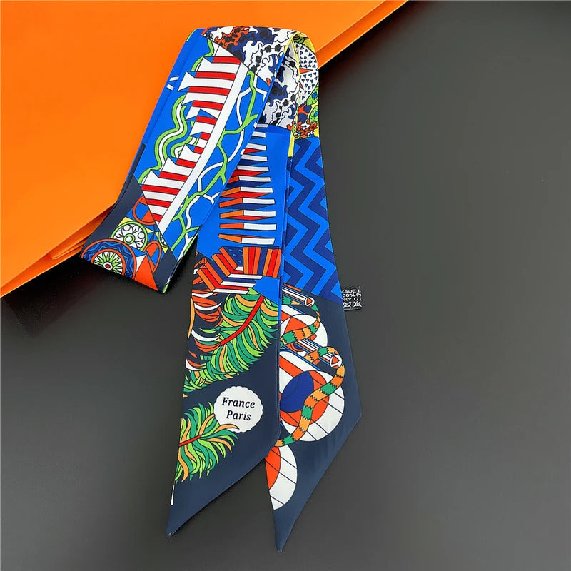 Fashion Women Hair Scarf 2024 New Brand Design Luxury Silk Scarf Fashion Print Headband Skinny Bag Scarves Neckerchief