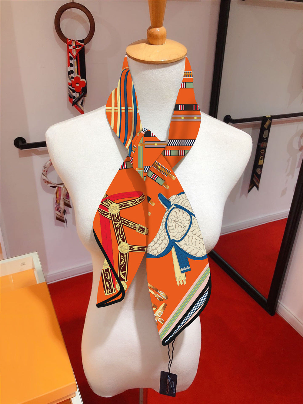 90cm Silk Scarf Women Belt Chain Design Square Scarf Head Echarpes Silk Foulards Femme Wraps Beach Shawls Bandana Lady Hijabs