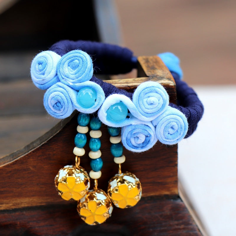 Blue Tie Dye Cloth Bracelet Dali Lijiang Hot Sale Hand-stitched Flower Fabric Bracelet Bracelet