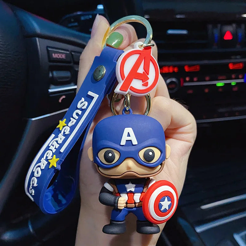 Disney Super Heroes Spider Man Captain America Black Panther Deadpool Car KeyChain Pendant PVC Model Kids Toys Children Gifts