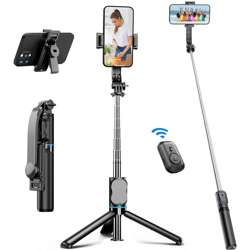Wireless Selfie Stick Tripod Stand with Bluetooth Remote 42" Extendable Phone Tripod for iPhone Samsung Huawei Video Recording