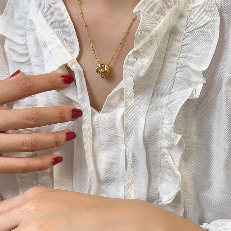 S925 Sterling Silver Detachable Emerald Zircon Necklace Fashion Circle High-end Sense Accessory Collarbone Chain