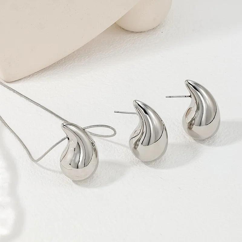 3PC Women's Fashion Simple Luxury Three Dimensional Water Drop Necklace Earrings Jewelry Set Wedding Banquet Party Holiday Gift