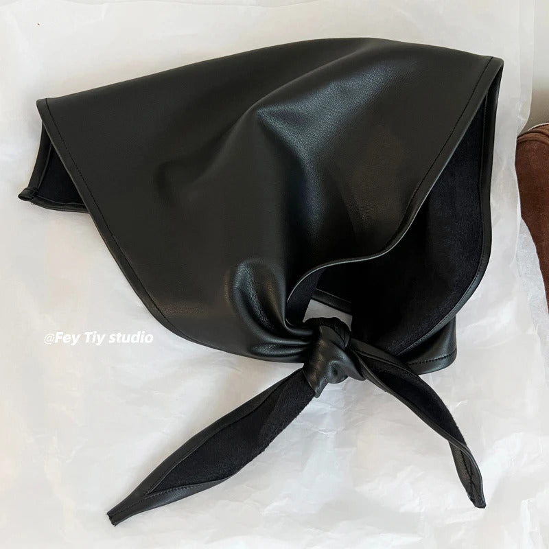 Retro Spicy PU Leather Headscarf Hat Women Summer Y2k Square Scarf Hip-hop Kerchief Korean Series Versatile Headband hair scarf