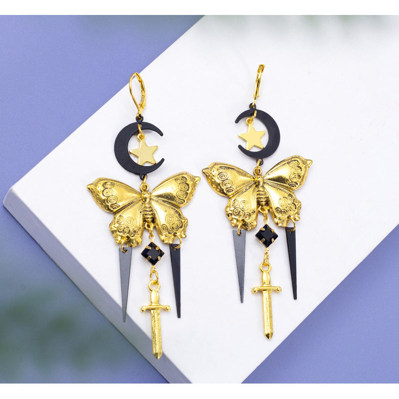 Vintage Distinctive Tassel Star Moon Butterfly Sword New Gothic Tassel Earrings