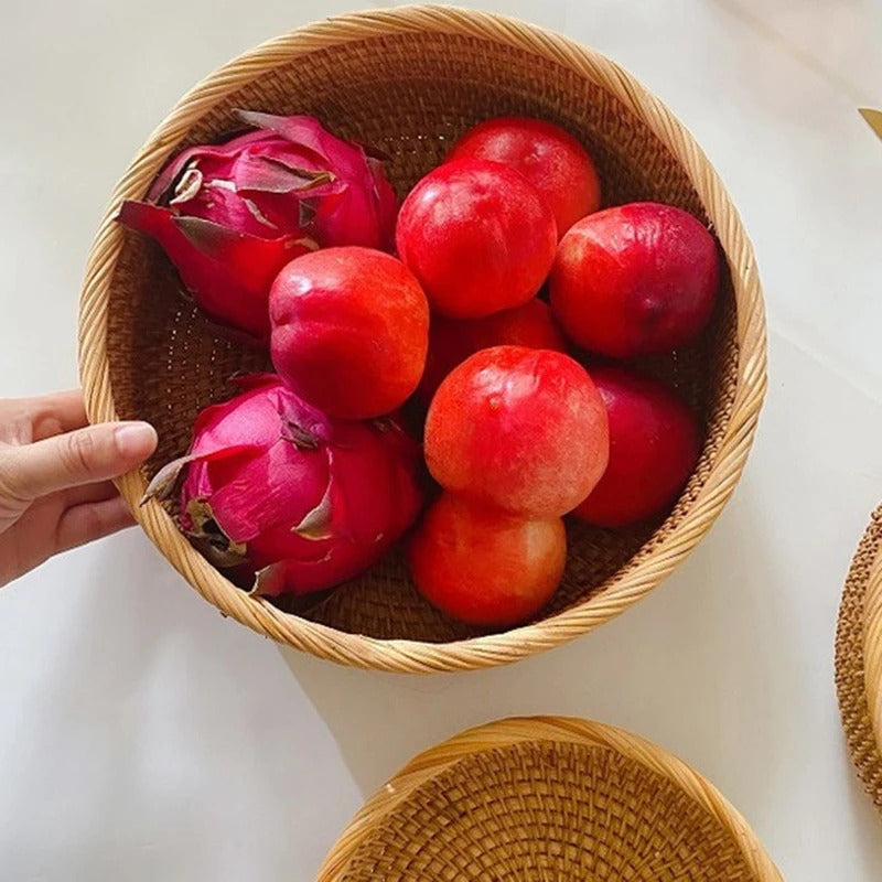 Hand-woven Flower Basket Food Storage Platters Natural Simplicity Rattan Storage Basket for Home Kitchen Storage Accessories