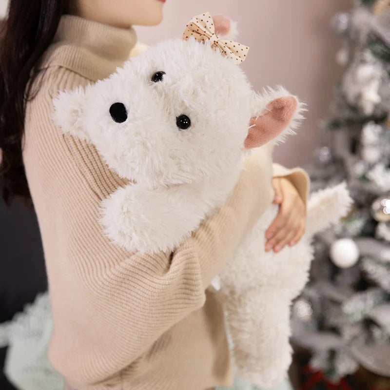 Kawaii Fluffy Hair West Highland Dog White Terrier Plushie Soft Puppy Plush Toy Stuffed Lifelike Animal Appease Doll Pillow