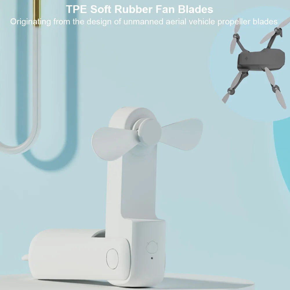 Portable Mini Fan 2000mAh USB Rechargeable 3 Speed Handheld Foldable Fan Hand Held Small Pocket Travel Fan with Handy Power Bank