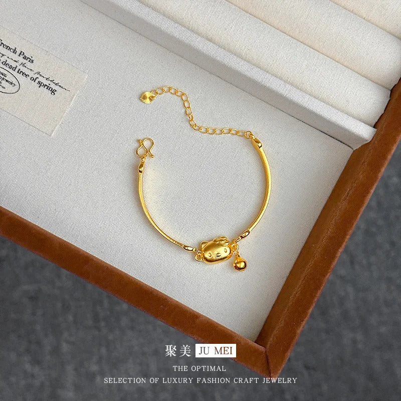 9999 24K real gold store same style gold women's bracelet sexy cat bell series party jewelry