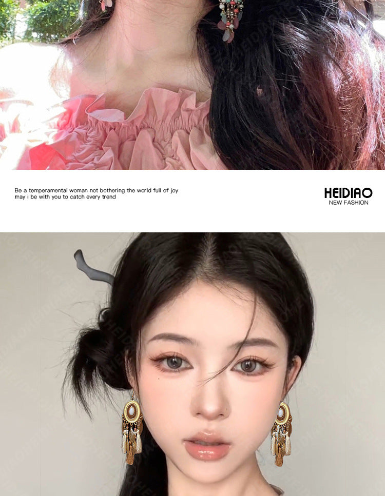 Bohemian Style Earrings Chinese Retro Style Niche Light Luxury Ear Drops Ear Hooks Vacation Style Earrings for Women