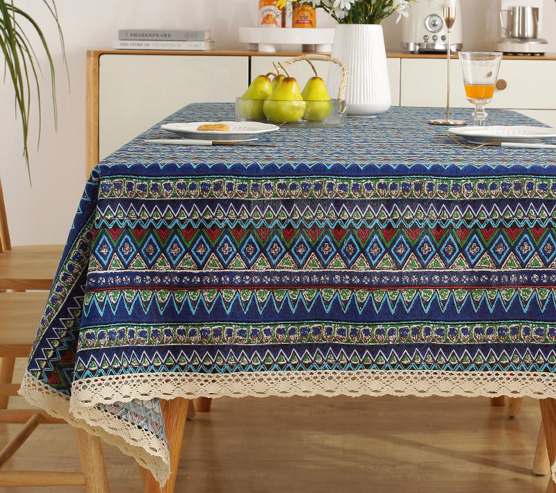 Fresh Cotton and Linen Plaid Tablecloth Coffee Table Dining Table Kindergarten Student Lace Cloth Art Square Picnic Tablecloth