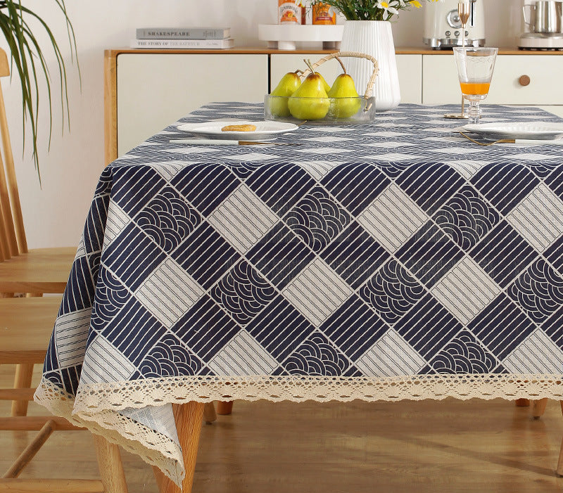 Fresh Cotton and Linen Plaid Tablecloth Coffee Table Dining Table Kindergarten Student Lace Cloth Art Square Picnic Tablecloth