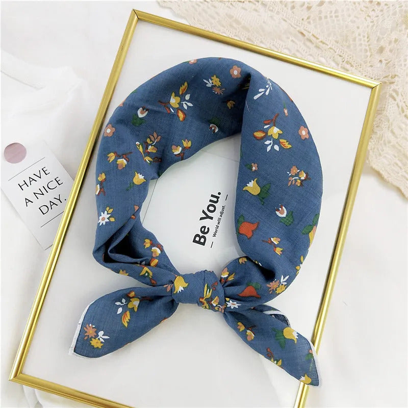Cotton Linen 55cm Square Scarf Women Kerchief Flower Print Geometric Neckerchief Scarves  Headwrap Bandanas Hairband Headbands
