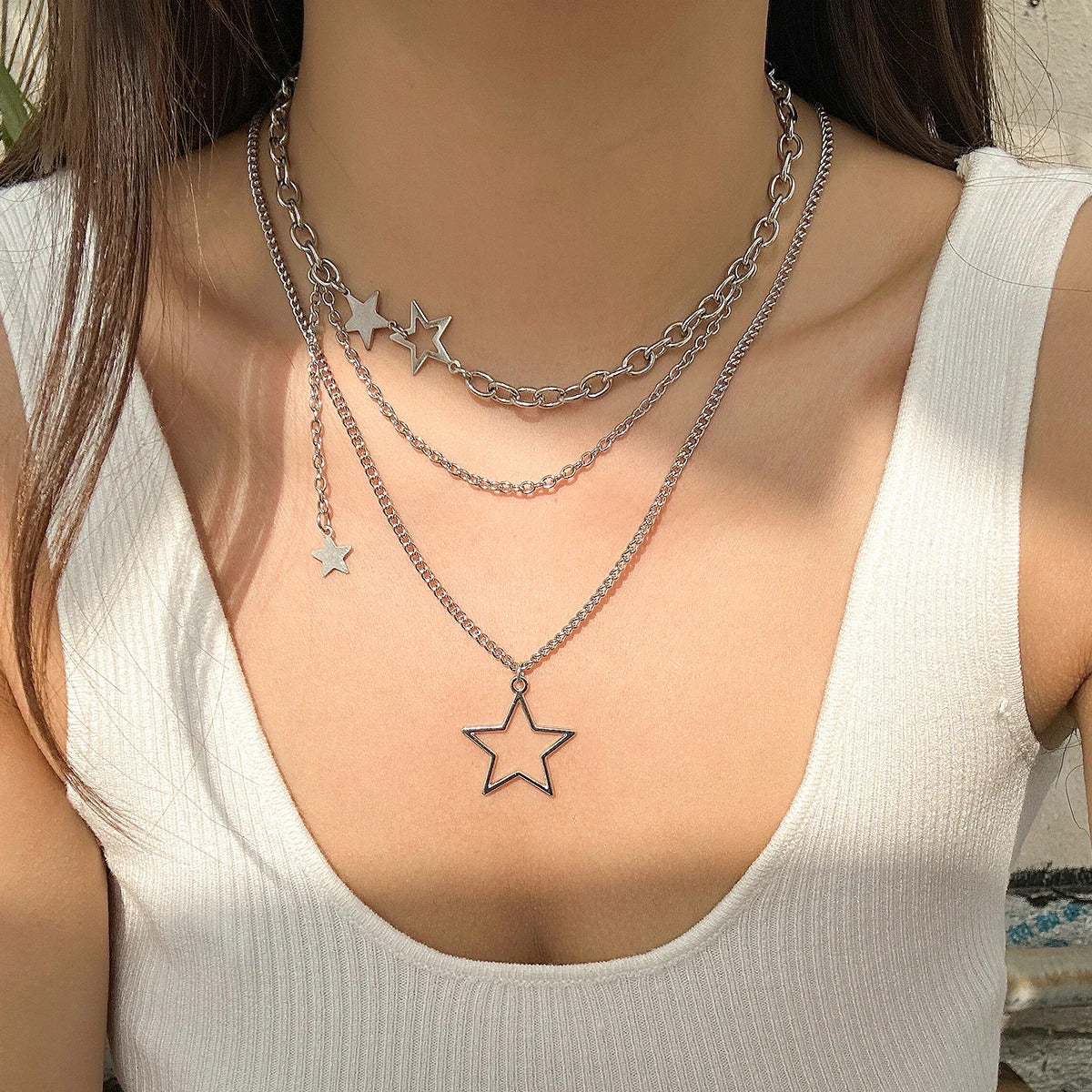 Salircon Trendy Y2K Star Pendant Necklace Simple Multi layered Metal Chain Necklace Women's Charm Statement Jewelry Gifts
