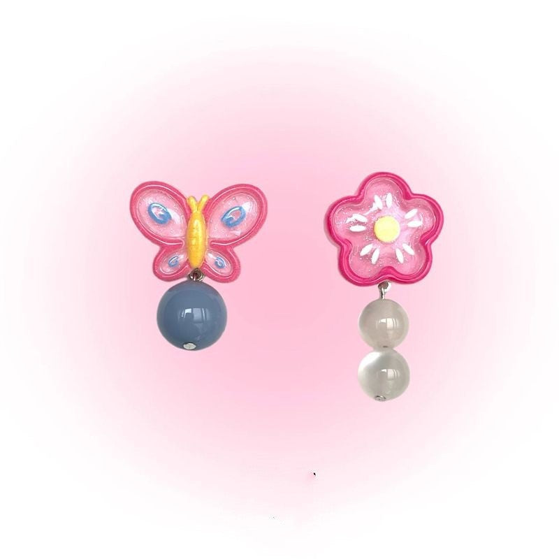 Dopamine Colorful Flower Earrings Suitable for Spring Sweet Cute Young Heart Stud Earrings for Women 2025 New Model