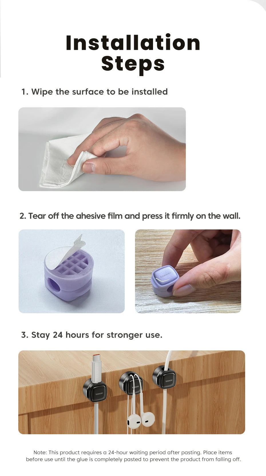 Toocki LX06 Magnetic Cable Clips Under Desk Cable Organizer Management Phone Cable Line Cleaning Magnetic WireKeeper Cord Holder