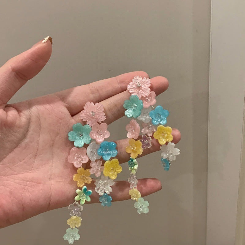 Dopamine Colorful Flower Earrings Suitable for Spring Sweet Cute Young Heart Stud Earrings for Women 2025 New Model