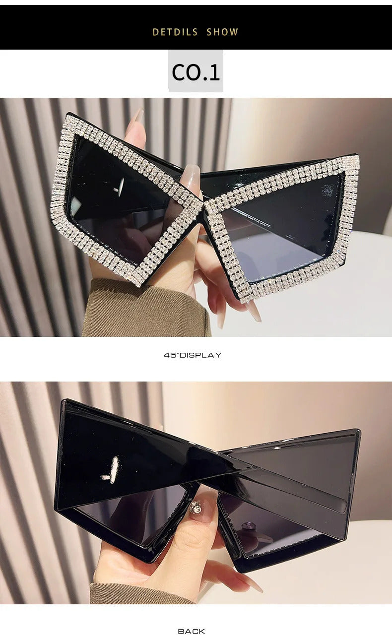 Vintage Super Big Full Crystal Cat Eye Sunglasses Women New Fashion Rhinestones Shiny Sun Glasses Ladies Oversized Bow Shades