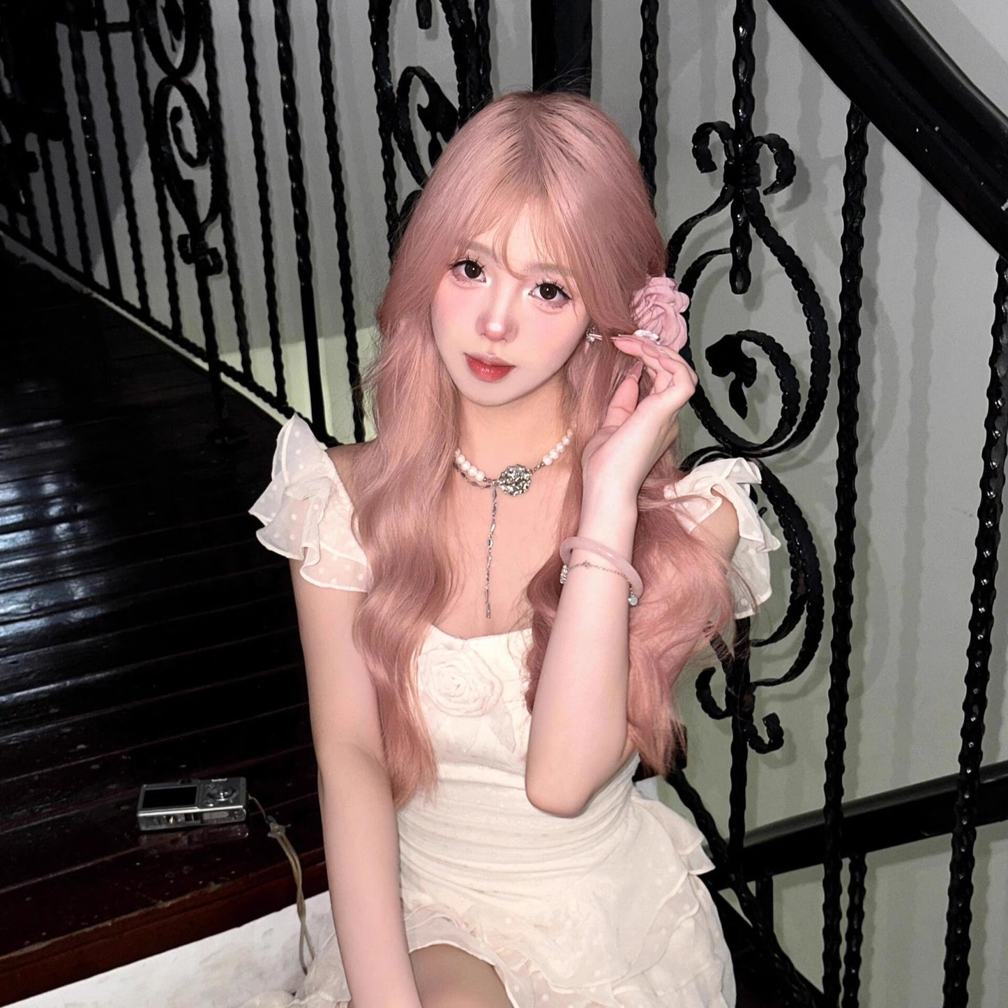Pink Wig for Women Long Hair Natural Realistic Full Wig Lolita Long Curly Hair Big Waves Fashion Sweet Wig