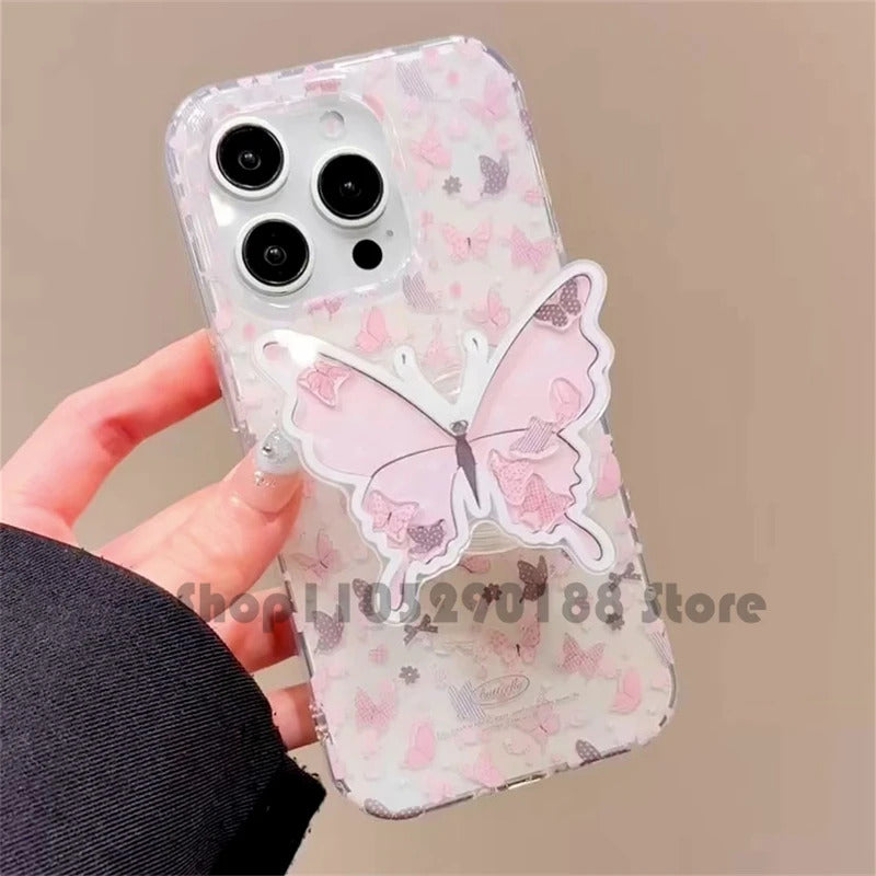 Korean Cute Cartoon Quicksand Butterfly Grip tok GripTok Bracket For iPhone 16 Universal Phone Holder Ring Support Phone Stand