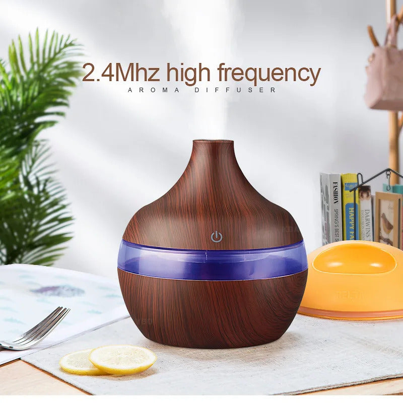 USB Cool Mist Sprayer Portable 300ml Electric Air Humidifier Aroma Oil Diffuser with Colorful Night Light for Home Car