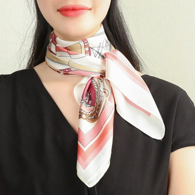 Luxury Popular Stripe Square Silk Scarf Women Headcloth Four Seasons Sunscree Fashion Letter Silk Scarves bandanna foulard