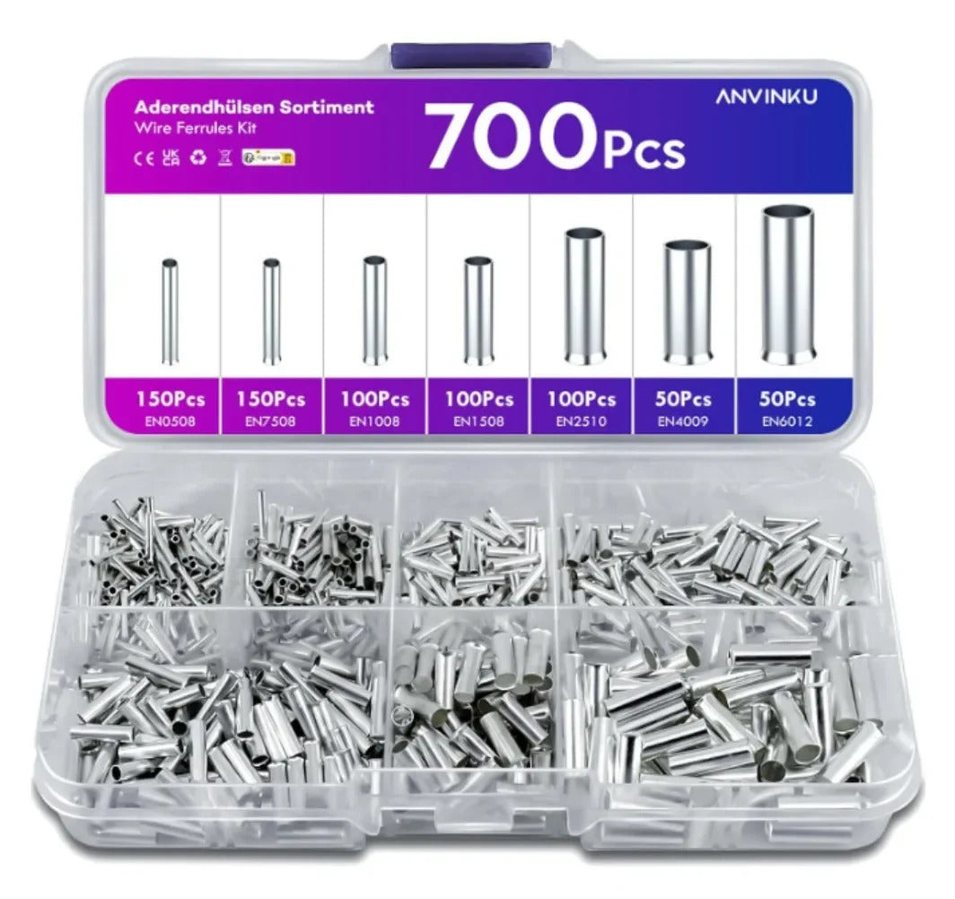 600/700pcs Bare Terminal Tubular Wire End Ferrules Mix Size Uninsulated Cable Sleeves Simple  for Wire Connection Pin Crimp