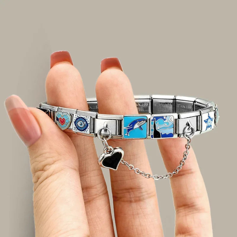 Fashion Pet Heart Flowers Sun Moon Zircon Gold Color Italian Charm Links Stainless Steel Fit 9mm Bracelet Jewelry DIY Making