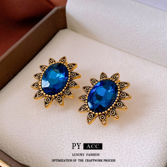 Silver Needle Diamond Ear Clip without Ear Holes Middle Ancient Niche Retro Earrings Exaggerated High-end Earrings