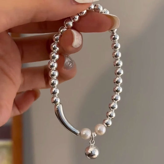 S925 Sterling Silver Beaded Pearl Bracelet for Women, Minimalist Style, Simple and Versatile, Niche High-end Feel Jewelry