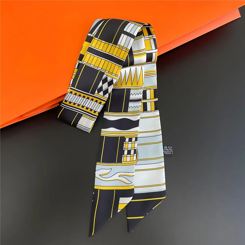 Fashion Women Hair Scarf 2024 New Brand Design Luxury Silk Scarf Fashion Print Headband Skinny Bag Scarves Neckerchief