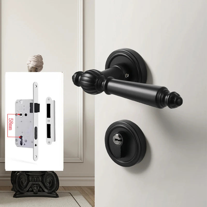 Black French interior bedroom handle lock, household wooden door lock, bathroom and room split lock