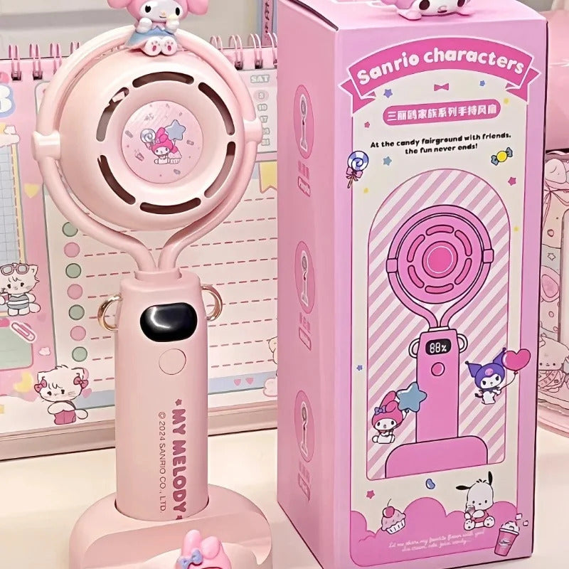 10000 Ma Sanrio Usb Folding Handheld Mini Fan Kuromi Pachacco Portable Hanging Neck Fan Bladeless Ultra-quiet Strong Breeze Fans